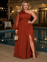 Chiffon A-Line One Shoulder Plus Size Dresses with 3D Flowers