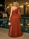 Chiffon A-Line One Shoulder Plus Size Dresses with 3D Flowers