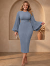Chiffon Bodycon Crew Neck Plus Size Dresses with Delicate Pleated