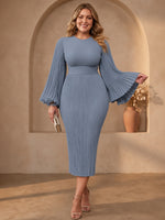 Chiffon Bodycon Crew Neck Plus Size Dresses with Delicate Pleated