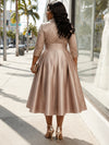 Satin A-Line Stand Colla Plus Size Dresses with Lace Applique
