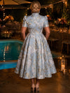 Jacquard A-Line Stand Colla Plus Size Dresses with Pleated