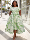 Jacquard A-Line Crew Neck Plus Size Dresses with Belt