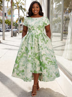 Jacquard A-Line Crew Neck Plus Size Dresses with Belt