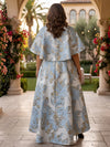 Jacquard A-Line Crew Neck Plus Size Dresses with Caps