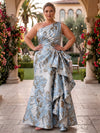 Jacquard A-Line One Shoulder Plus Size Dresses with Flattering Waist Twist Ruched Craft