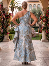 Jacquard A-Line One Shoulder Plus Size Dresses with Flattering Waist Twist Ruched Craft