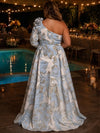 Jacquard A-Line One Shoulder Plus Size Dresses with Side Slit