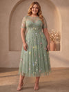 Tulle A-Line Crew Neck Plus Size Dresses with Floral Embroidery