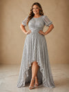 Sequin A-Line Crew Neck Plus Size Dresses with Twisted Ruched Waist