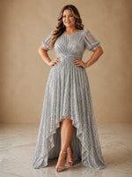 Sequin A-Line Crew Neck Plus Size Dresses with Twisted Ruched Waist