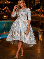 Jacquard A-Line Crew Neck Plus Size Dresses with Floral