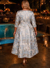 Jacquard A-Line Crew Neck Plus Size Dresses with Floral
