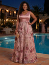 Tulle A-Line V Neck Plus Size Dresses with Exquisite 3D Rose Floral Embroidery
