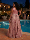 Tulle A-Line V Neck Plus Size Dresses with Exquisite 3D Rose Floral Embroidery