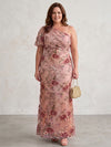 Tulle A-Line One Shoulder Plus Size Dresses with Exquisite 3D Rose Floral Embroidery