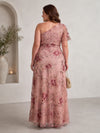 Tulle A-Line One Shoulder Plus Size Dresses with Exquisite 3D Rose Floral Embroidery