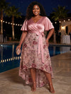 Tulle A-Line V Neck Plus Size Dresses with Exquisite 3D Rose Floral Embroidery