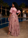 Tulle A-Line V Neck Plus Size Dresses with Exquisite 3D Rose Floral Embroidery