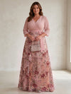 Tulle A-Line V Neck Plus Size Dresses with Exquisite 3D Rose Floral Embroidery