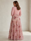 Tulle A-Line V Neck Plus Size Dresses with Exquisite 3D Rose Floral Embroidery