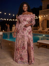 Tulle A-Line Off Shoulder Plus Size Dresses with Exquisite 3D Rose Floral Embroidery