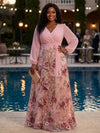 Tulle A-Line V Neck Plus Size Dresses with Exquisite 3D Rose Floral Embroidery