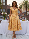 Jacquard A-Line V Neck Plus Size Dresses with 3D Flowers