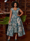 Jacquard A-Line V Neck Plus Size Dresses with Belt