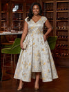 Jacquard A-Line V Neck Plus Size Dresses with Belt