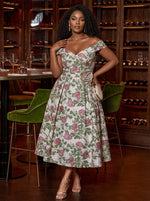 Jacquard A-Line Off Shoulder Plus Size Dresses with 3D Flowers