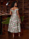 Jacquard A-Line Off Shoulder Plus Size Dresses with 3D Flowers