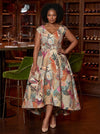 Jacquard A-Line V Neck Plus Size Dresses with Artistic Tropical Bird Allover Print