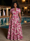 Jacquard A-Line Stand Collar Maxi Plus Size Dresses with Floral