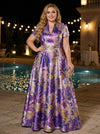 Jacquard A-Line Stand Collar Maxi Plus Size Dresses with Floral