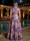 Jacquard A-Line High Neck Maxi Plus Size Dresses with Floral