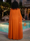 Chiffon Sheath Boat Neck Maxi Plus Size Dresses with Sheer Chiffon Flowing Cape