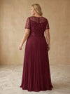 Chiffon A-Line Crew Neck Maxi Plus Size Dresses with Leaf Sequin Embroidery