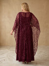 Jersey A-Line Crew Neck Maxi Plus Size Dresses with Caps