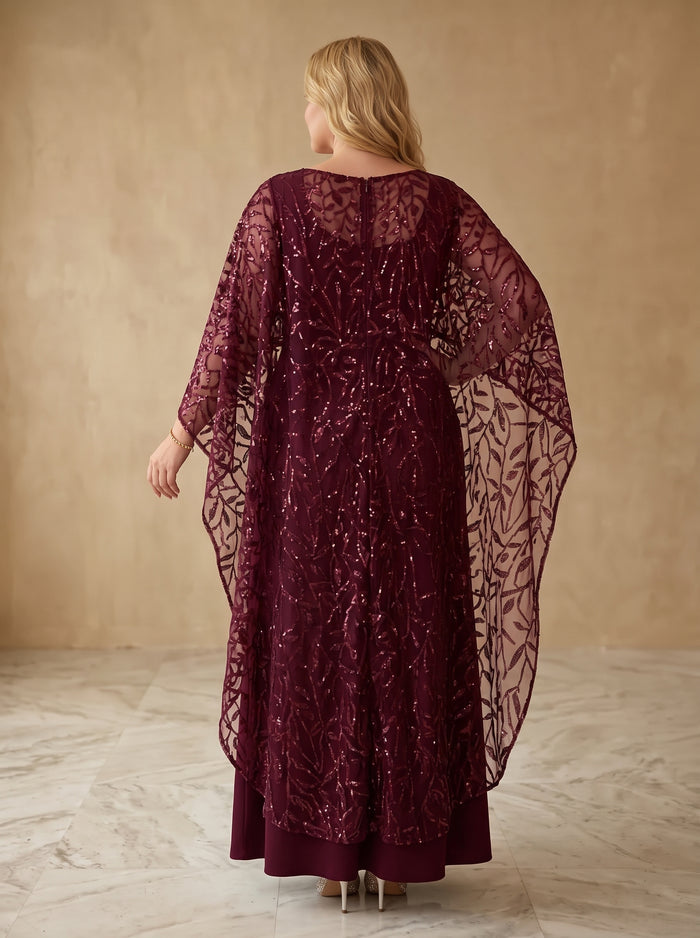 Jersey A-Line Crew Neck Maxi Plus Size Dresses with Caps