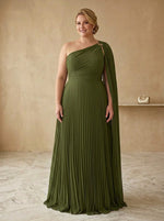 Chiffon A-Line One Shoulder Maxi Plus Size Dresses with Draped Side Sash