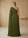 Chiffon A-Line One Shoulder Maxi Plus Size Dresses with Draped Side Sash