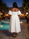 Cotton A-Line Off Shoulder Midi Plus Size Dresses with Ruched