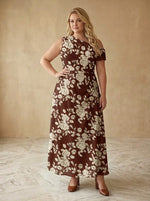 Chiffon A-Line One Shoulder Maxi Plus Size Dresses with Floral Print