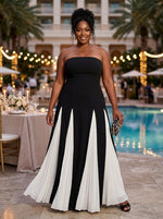 Chiffon A-Line Strapless Maxi Plus Size Dresses with Delicate Pleated