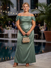 Satin Sheath Off Shoulder Maxi Plus Size Dresses with Corset Bodice