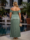 Satin Sheath Off Shoulder Maxi Plus Size Dresses with Corset Bodice