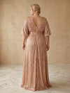 Sequin A-Line V Neck Maxi Plus Size Dresses with Slit