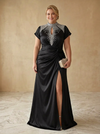 Satin Mermaid High Neck Maxi Plus Size Dresses with Starburst Beaded Embroidery
