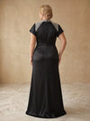 Satin Mermaid High Neck Maxi Plus Size Dresses with Starburst Beaded Embroidery